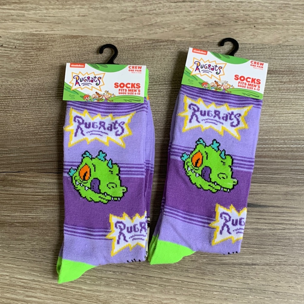 2 Pair RugRats Crew Socks Mens Shoe 6-12 🆕 Rug Rats Unisex Novelty Fun Sock Gift